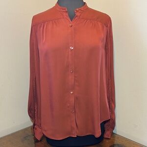 Trina Turk Rust Button-Up Silk Blouse, Large, NWT